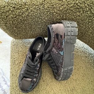 Prada black sequined Prada Double Wheel low-top sneakers